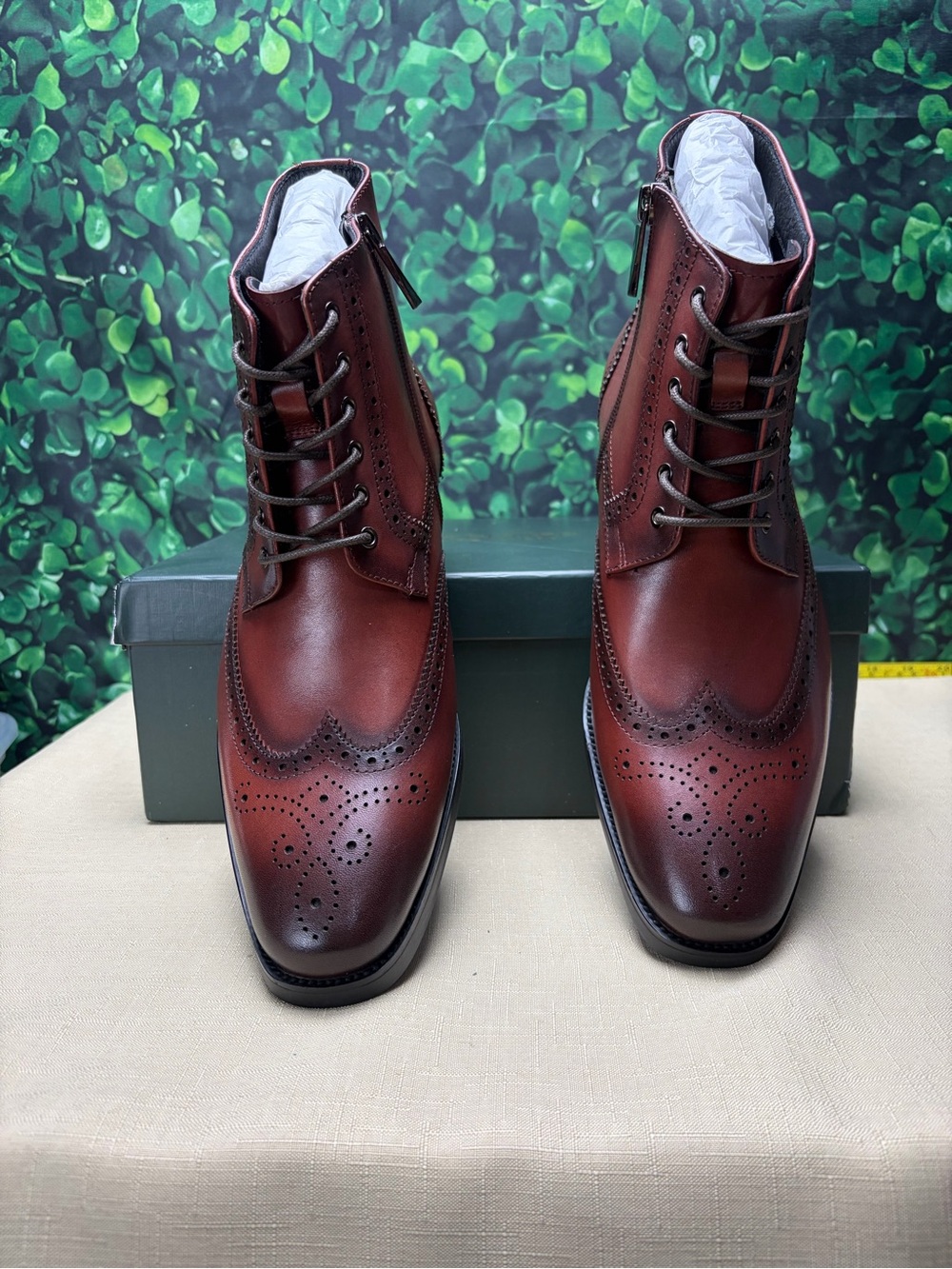 Men's Burgundy Leather Chukka Brogue Boots - Classic Lace-Up